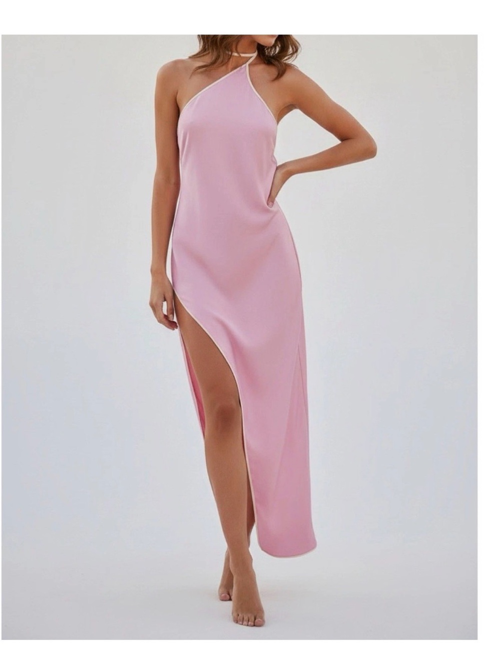 Baobab Collection One-Shoulder Pink Maxi Dress with Side Slit